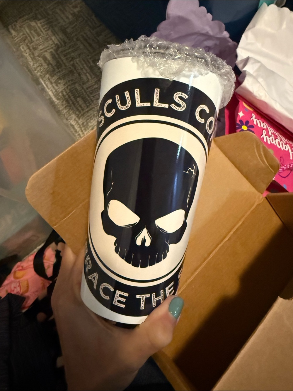 Skull Logo Travel Tumbler in Black and White